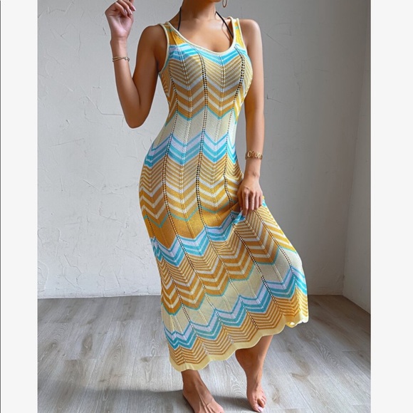 Boho Gypsy Knit Chevron Cover Up Dress - Picture 11 of 13